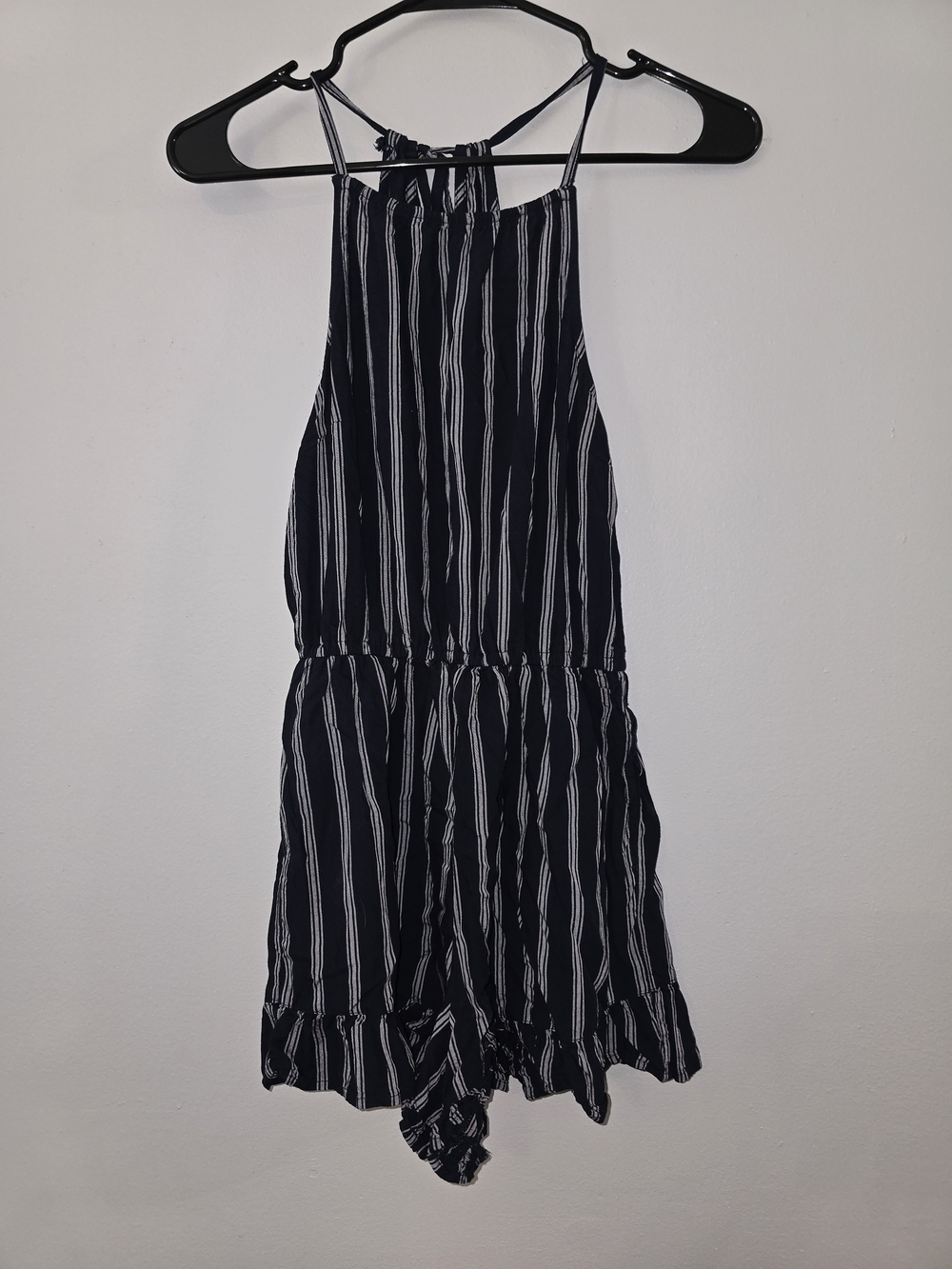 Hollister Black and White Striped Halter Romper